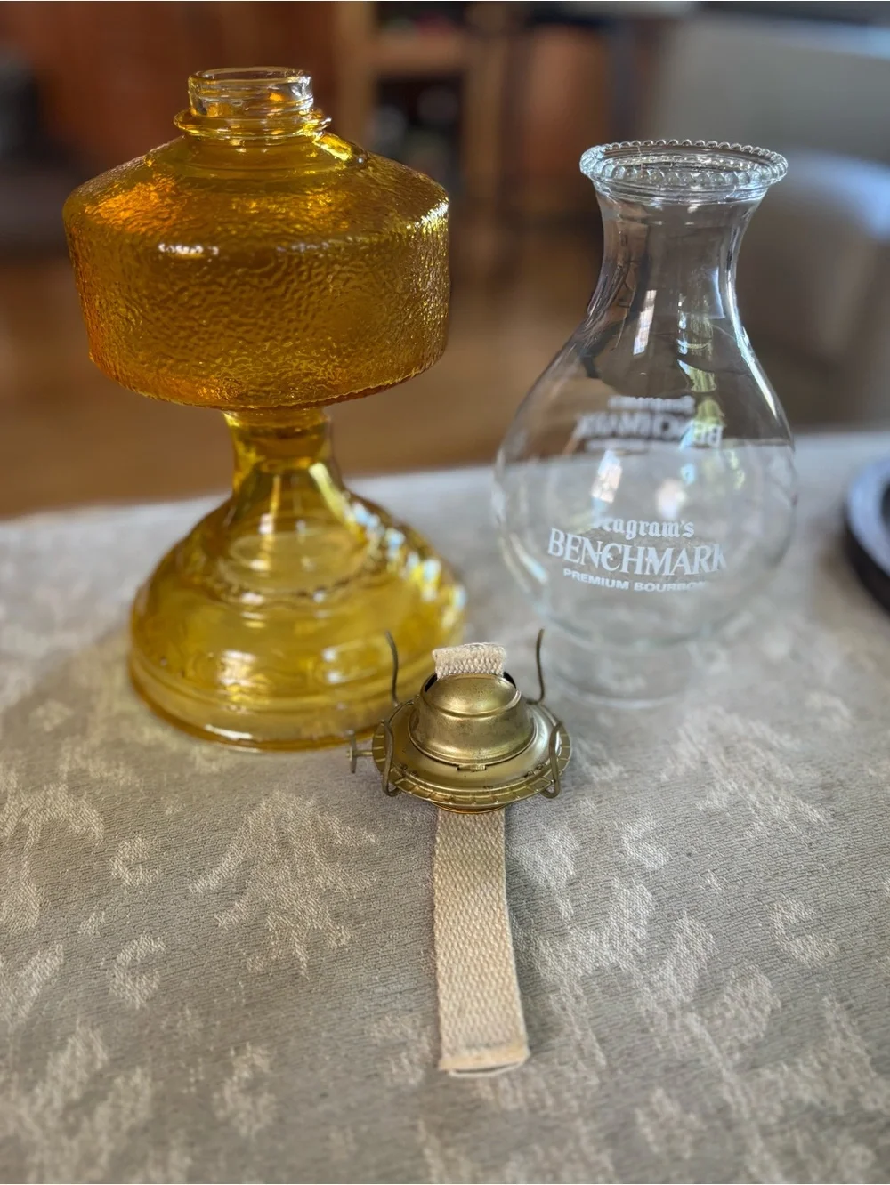 Seagram’s Benchmark Premium Bourbon Amber Glass Oil Lamp